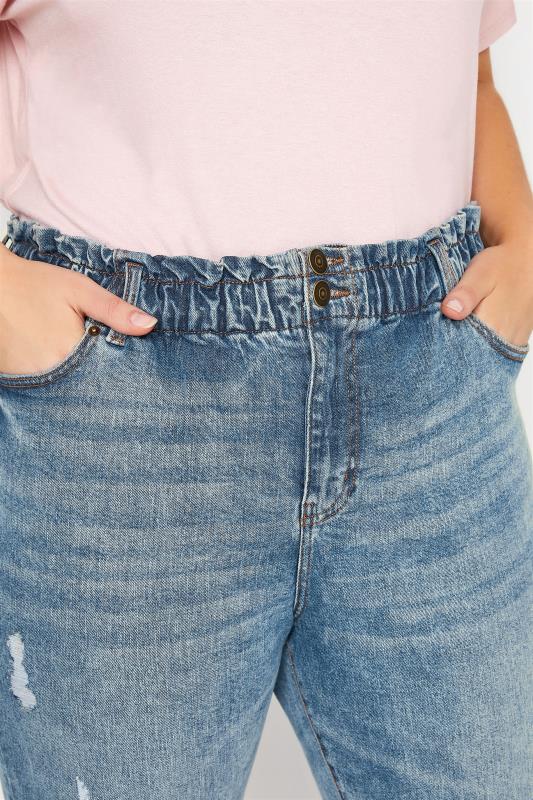 Plus Size Blue Washed Elasticated Stretch MOM Jeans | Yours Clothing 3