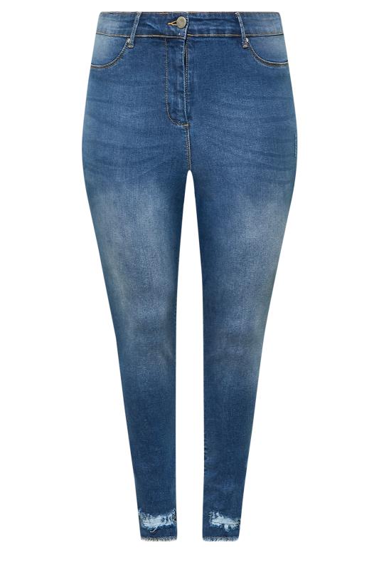Plus Size Blue Distressed AVA Lift and Shape Skinny Jeans | Yours Clothing 6