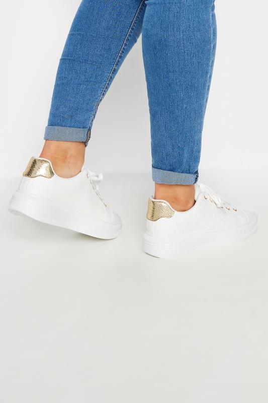 White & Gold Chevron Chunky Trainers In Extra Wide EEE Fit | Yours Clothing 2