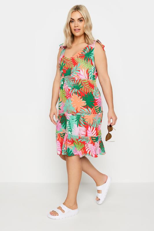 LIMITED COLLECTION Plus Size Red Tropical Print Tiered Midi Dress | Yours Clothing 3