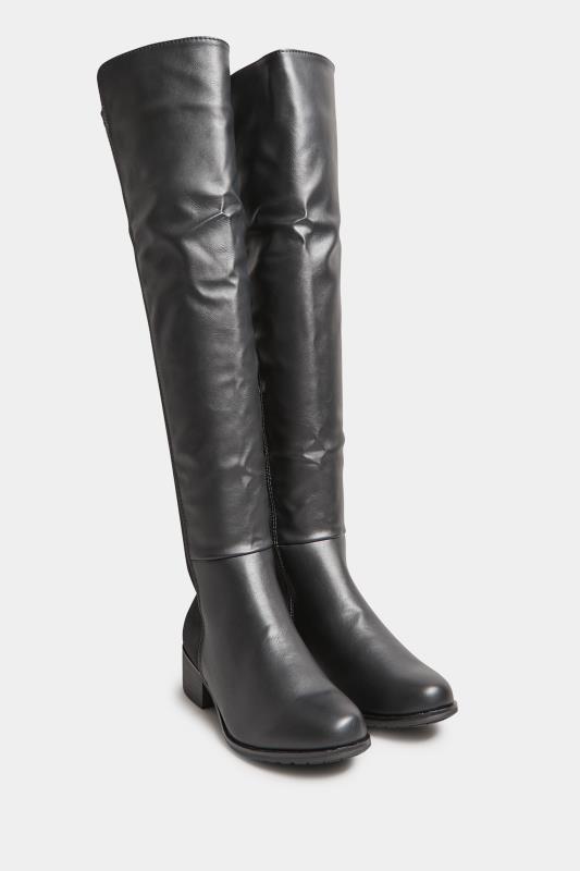 PixieGirl Black Stretch Over The Knee Boots In Standard Fit | PixieGirl 2