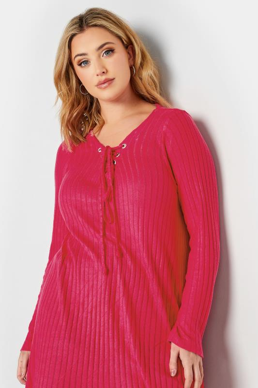 Plus Size Hot Pink Eyelet Tie Detail Soft Touch Top | Yours Clothing 4