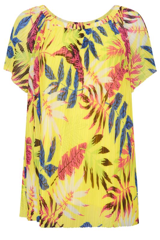 YOURS Curve Plus Size Yellow Tropical Print Double Layer Mesh Top | Yours Clothing  6