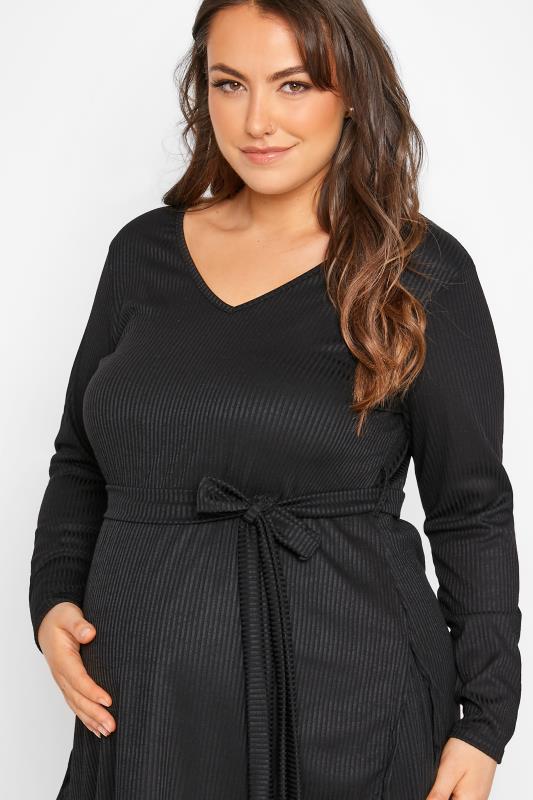 BUMP IT UP MATERNITY Plus Size Black Ribbed Tie Waist Lounge Top | Yours Clothing 4