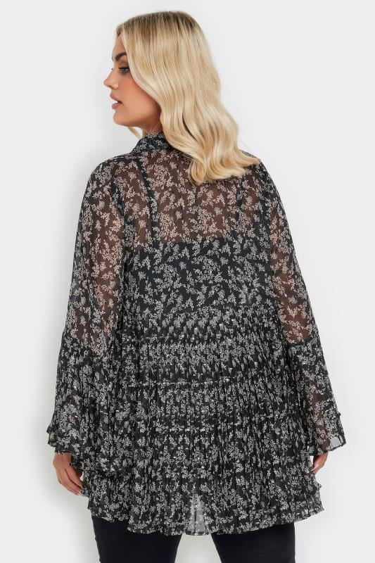 YOURS Plus Size Black Leaf Print Flared Sleeve Shirt | Yours Clothing 3