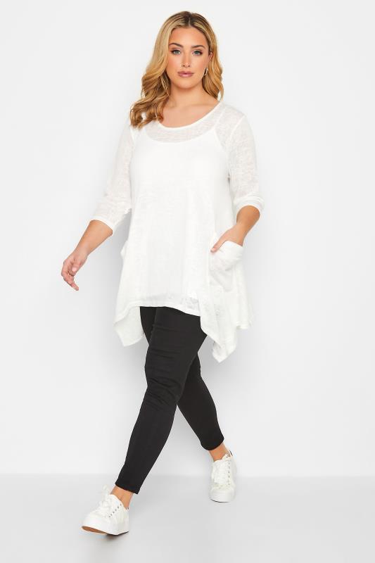Plus Size White Knitted Pocket Top | Yours Clothing 2