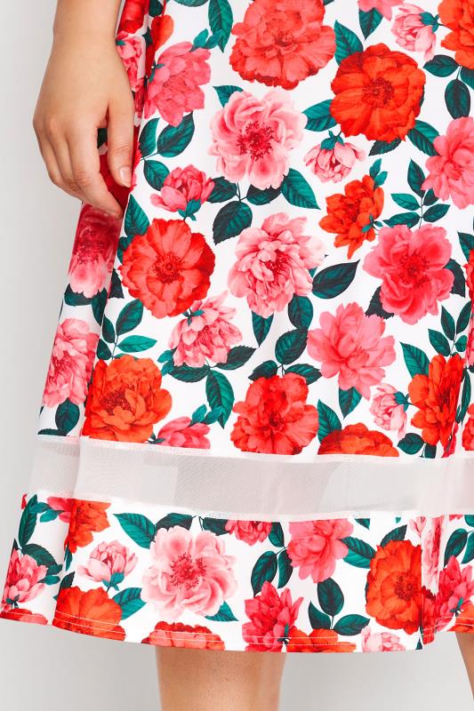 YOURS LONDON Plus Size White Rose Print Mesh Panel Skater Skirt | Yours Clothing  3