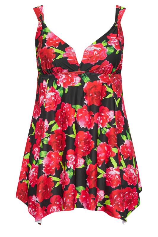 YOURS Plus Size Red Floral Print Hanky Hem Swim Dress | Yours Clothing 6