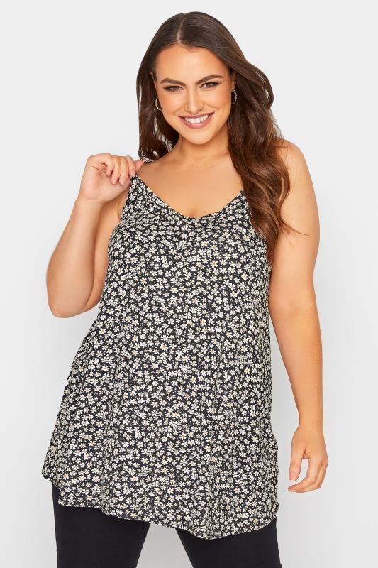 Plus Size  YOURS Curve Black Daisy Print Swing Cami Top