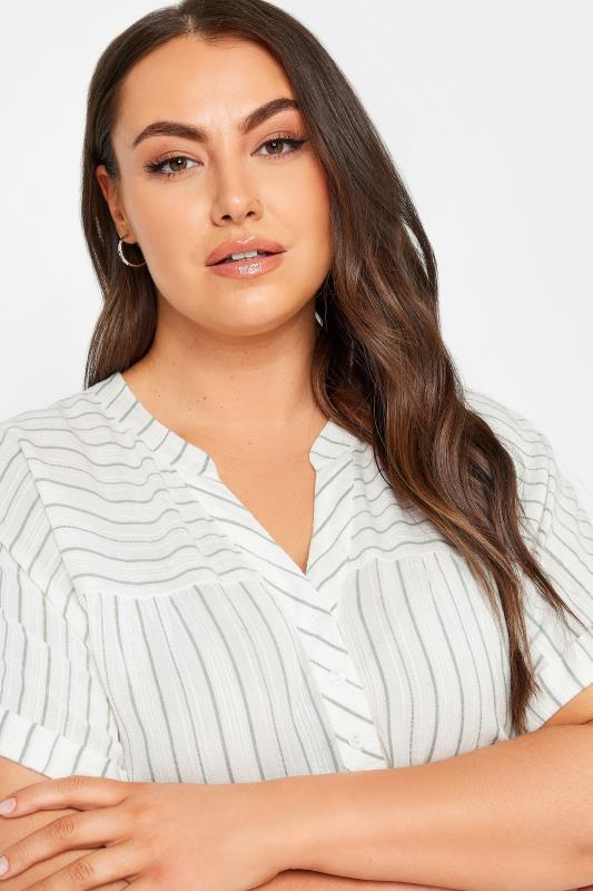 YOURS Plus Size Sage Green Stripe Notch Neck Blouse | Yours Clothing 4