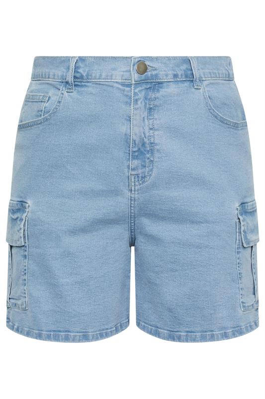 YOURS Plus Size Light Blue Stretch Denim Cargo Shorts | Yours Clothing 5