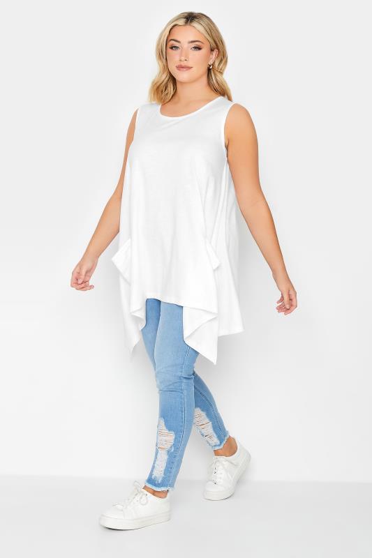YOURS Curve Plus Size White Hanky Hem Vest Top | Yours Clothing  2