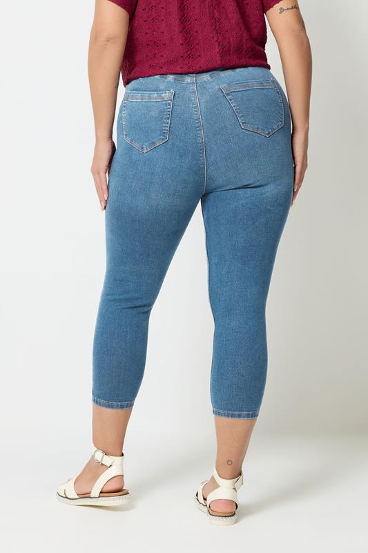 YOURS Plus Size Mid Blue Cropped JENNY Jeggings | Yours Clothing  2