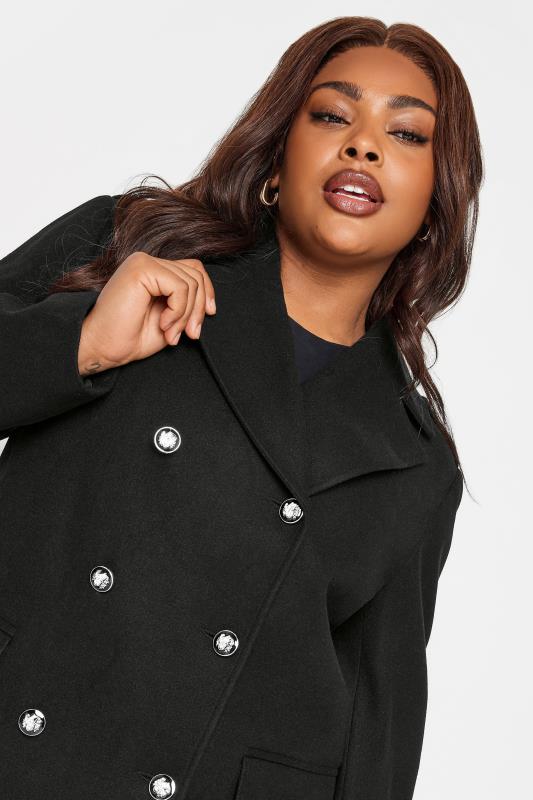 YOURS Plus Size Black Longline Military Coat | Yours Clothing 4