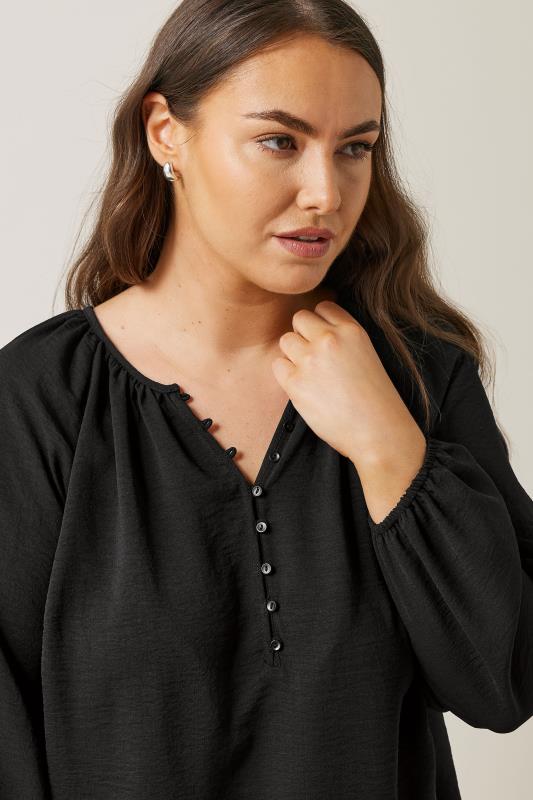 EVANS Plus Size Black Button Front Long Sleeve Blouse | Evans 4