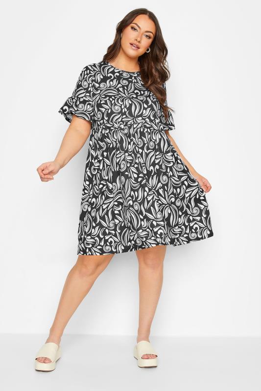 Plus Size  YOURS Curve Black Abstract Print Smock Tunic Dress