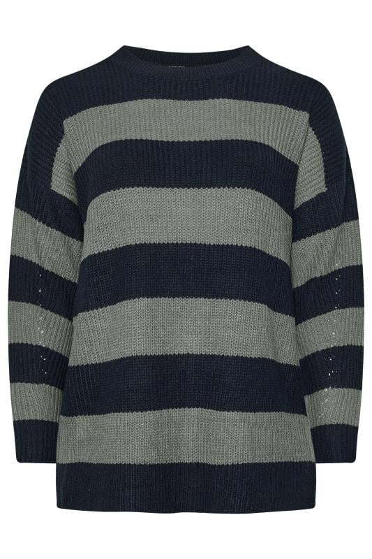 YOURS Plus Size Navy Blue & Grey Stripe Knitted Jumper | Yours Clothing 5