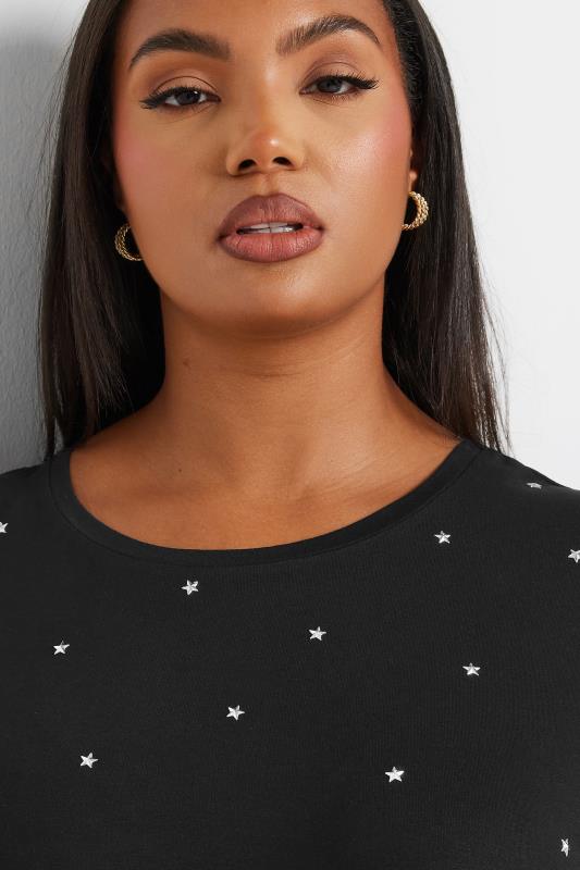 YOURS Plus Size Black Star Embellished Short Sleeve Top | Yours Clothing 4