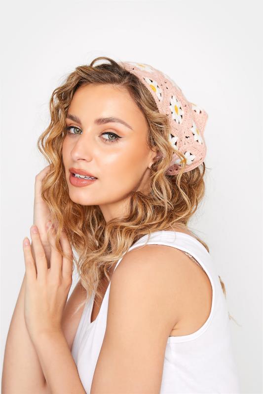 Pink Floral Crochet Headscarf 2