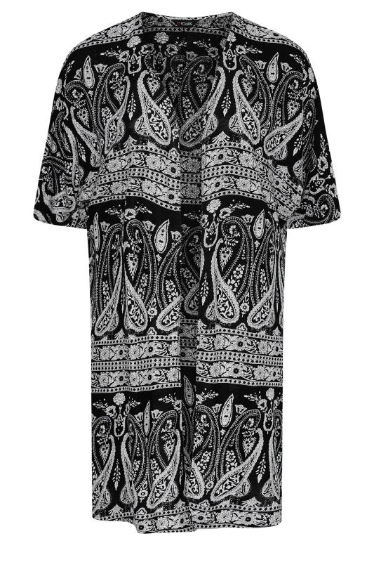 Plus Size Black Paisley Print Longline Kimono Cardigan | Yours Clothing  6