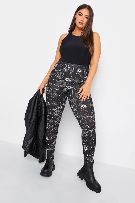 YOURS Curve Black Halloween Celestial Moon Print Leggings | Yours Clothing 2