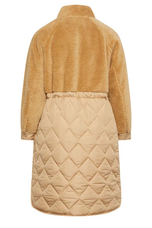 YOURS Plus Size Beige Brown Quilted Teddy Coat | Yours Clothing 8
