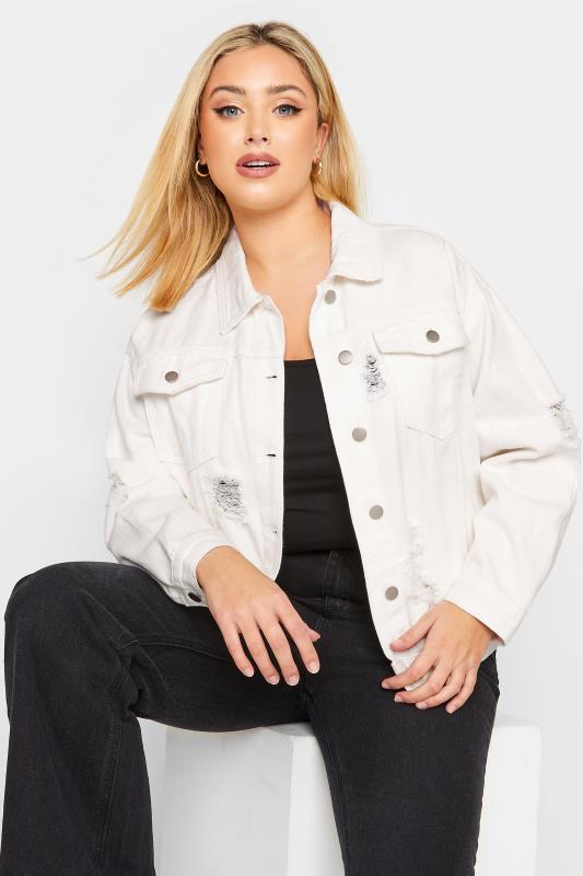  YOURS Curve White Distressed Western Denim Jacket
