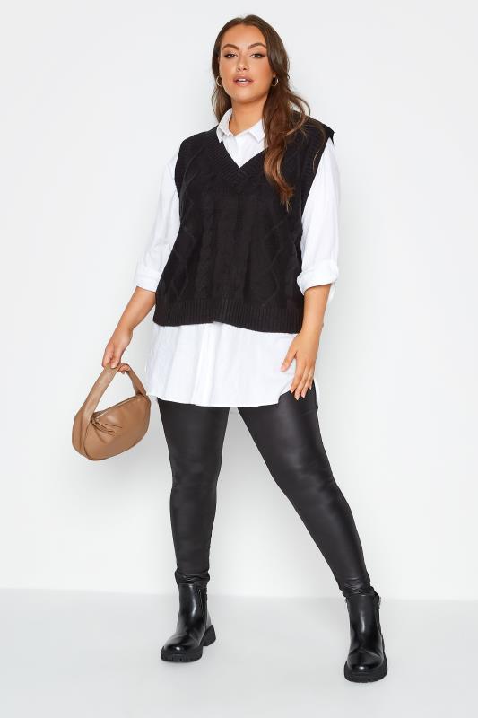 Plus Size Black Cable Knit Sweater Vest Top | Yours Clothing 2