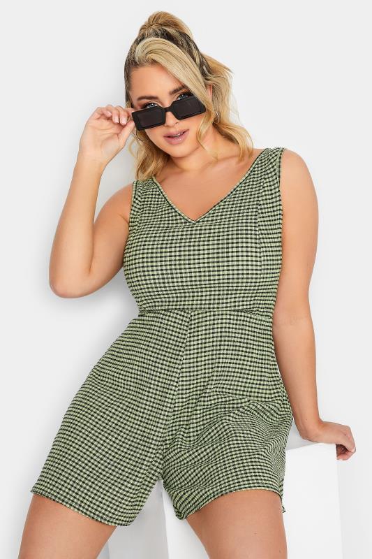 LIMITED COLLECTION Plus Size Pink Gingham Crinkle Playsuit | Yours Clothing 4