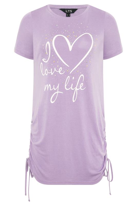 LTS Tall Lilac Purple 'I Love My Life' Ruched Side Tunic Top 5