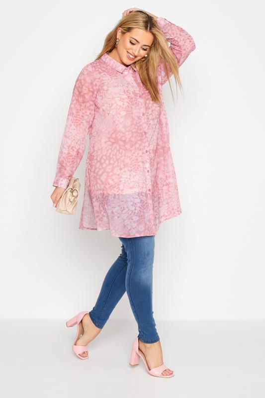 YOURS LONDON Plus Size Pink Leopard Print Chiffon Shirt | Yours Clothing  2