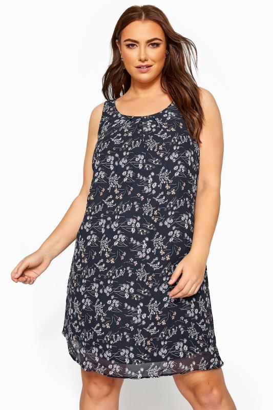 WEDNESDAY'S GIRL White & Blue Floral Smock Dress | Yours Clothing