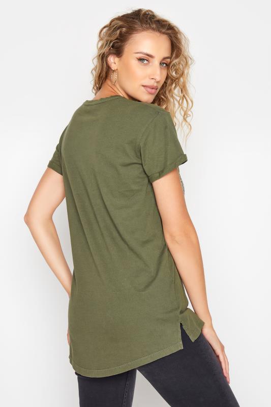 LTS Tall Khaki Green Acid Wash Star Embellished T-Shirt 3