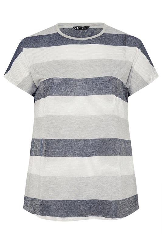 Yours Plus Size Grey Metallic Stripe T-Shirt | Yours Clothing 5