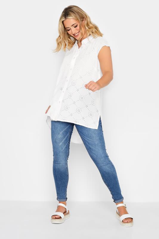 YOURS Plus Size White Broderie Anglaise Sleeveless Blouse | Yours Clothing 2
