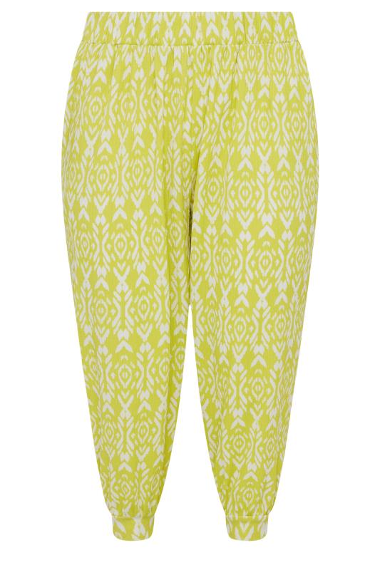 YOURS Plus Size Yellow Ikat Print Textured Cropped Harem Trousers | Yours Clothing 5
