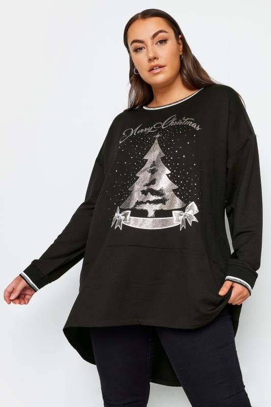 YOURS Plus Size Black 'Merry Christmas' Sweatshirt | Yours Clothing 2