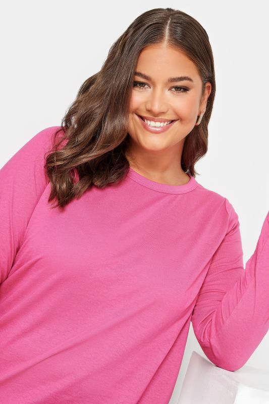 YOURS Curve Plus Size Hot Pink Long Sleeve Essential T-Shirt | Yours Clothing 4