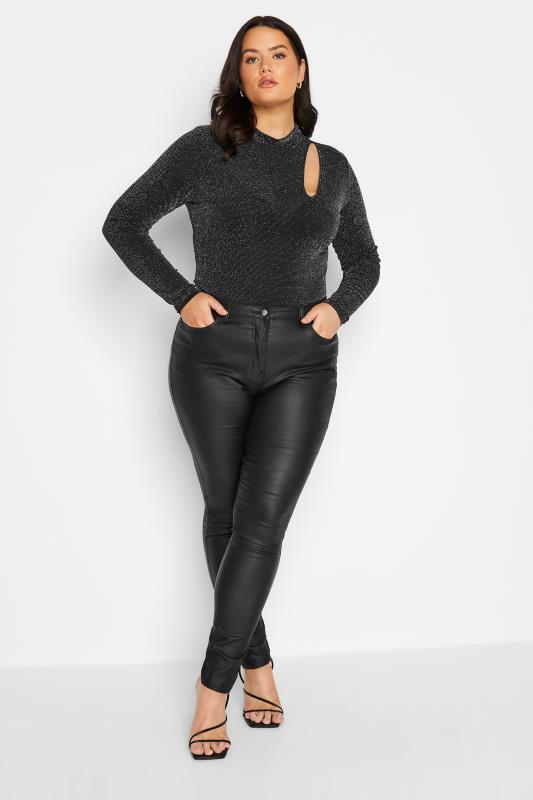 LTS Tall Women's Black Glitter Cut Out Bodysuit | Long Tall Sally 2