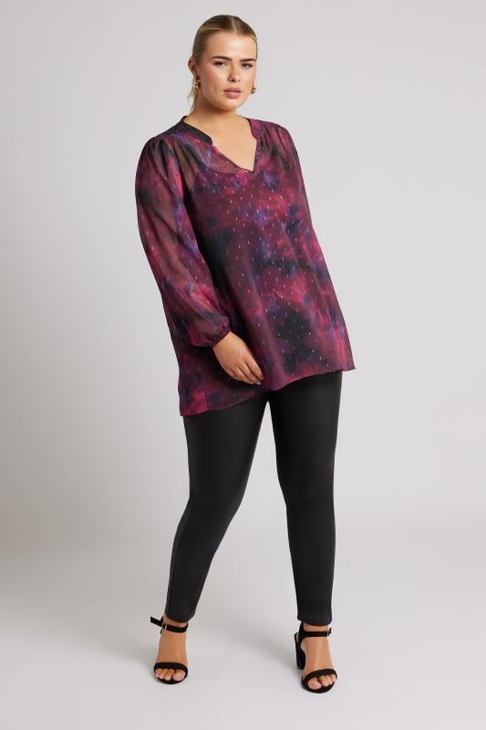 YOURS LONDON Plus Size Red Blur Abstract Print Overhead Blouse | Yours Clothing  3