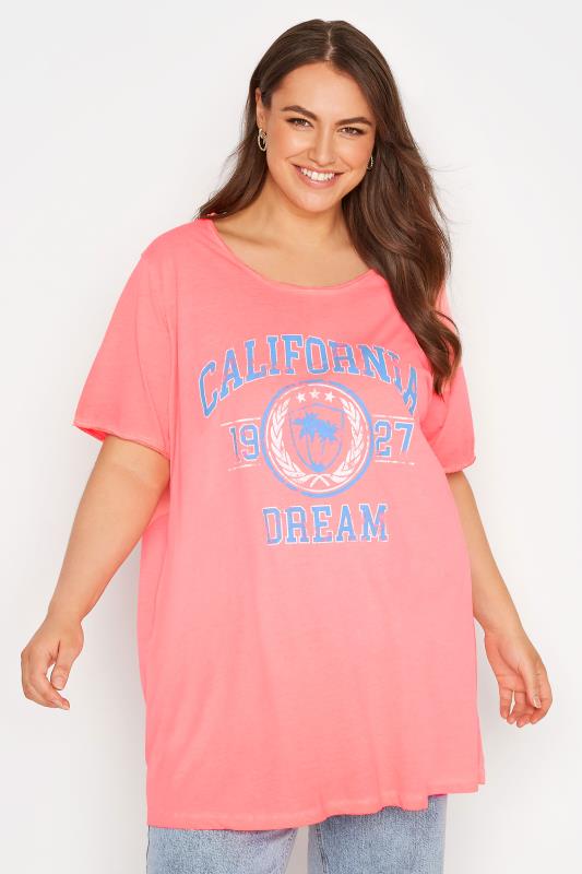 Plus Size Pink 'California Dream' Slogan T-Shirt | Yours Clothing 1