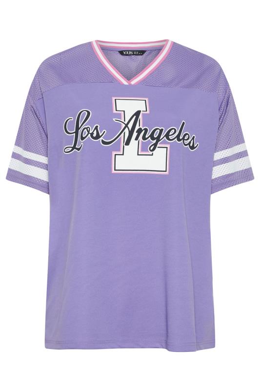 YOURS Plus Size Purple 'Los Angeles' Slogan Varsity T-Shirt | Yours Clothing 6