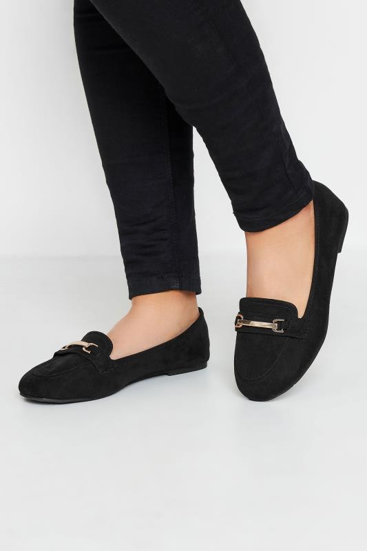  Black Faux Suede Buckle Loafers In Extra Wide EEE Fit