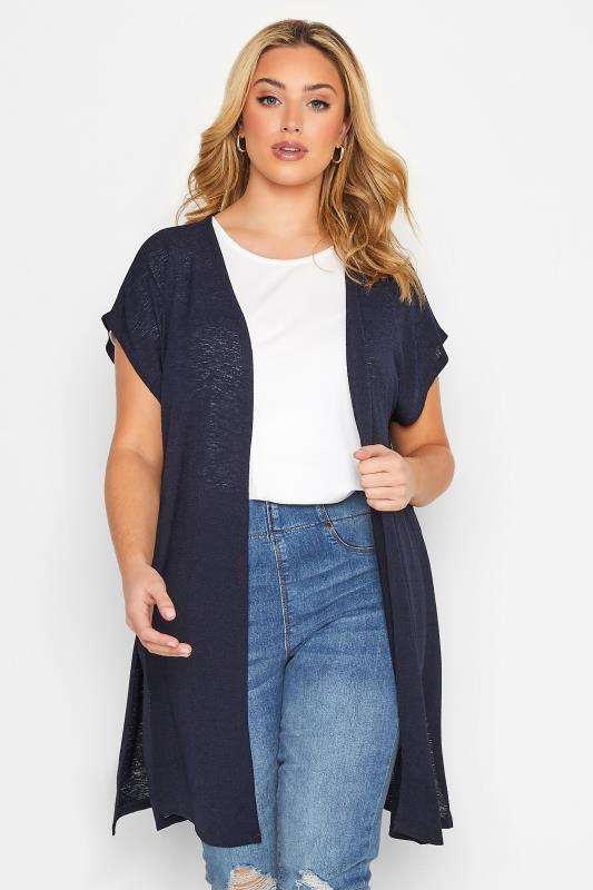 Plus Size Curve Navy Blue Short Sleeve Cardigan | Yours Clothing 1