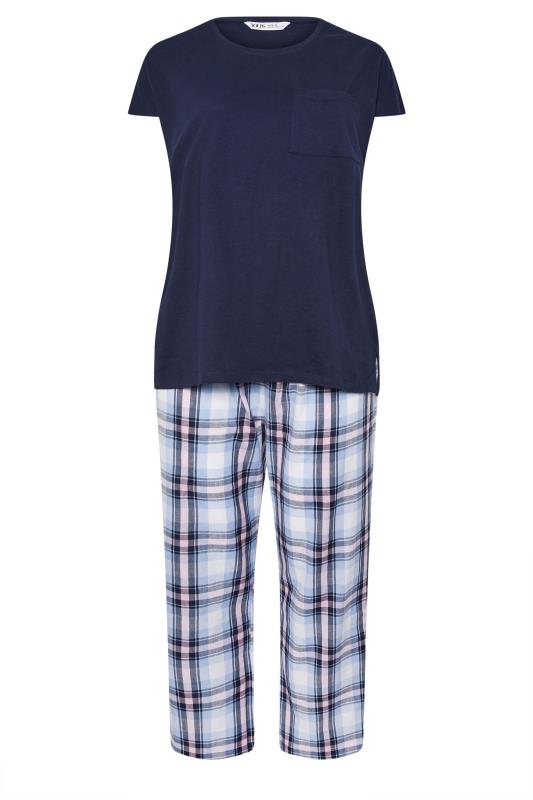 YOURS Plus Size Navy Blue Check Pyjama Set | Yours Clothing 5