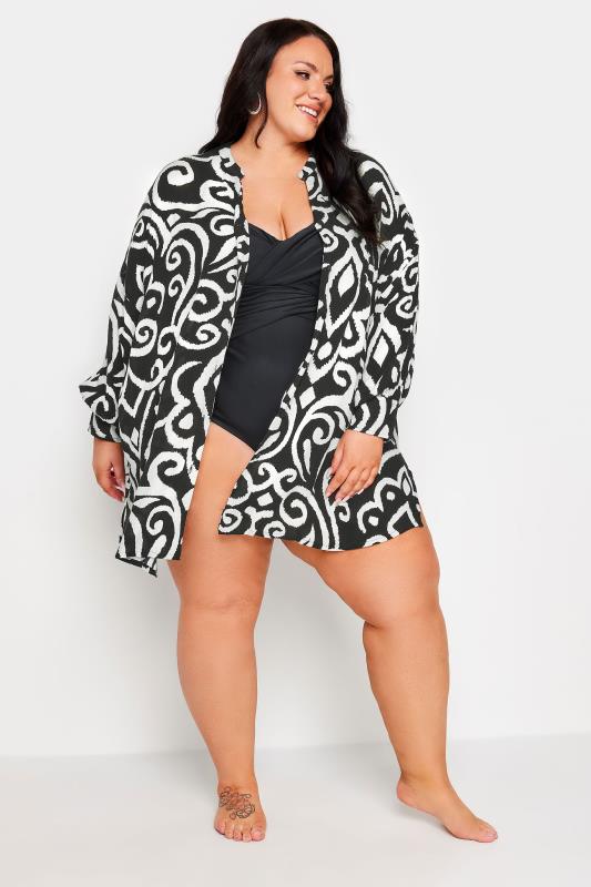 YOURS Plus Size Black Abstract Print Crinkle Beach Shirt | Yours Clothing 3