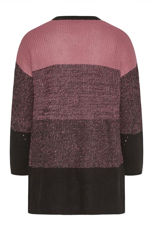 Plus Size Curve Pink Colour Block Knitted Cardigan | Yours Clothing 7
