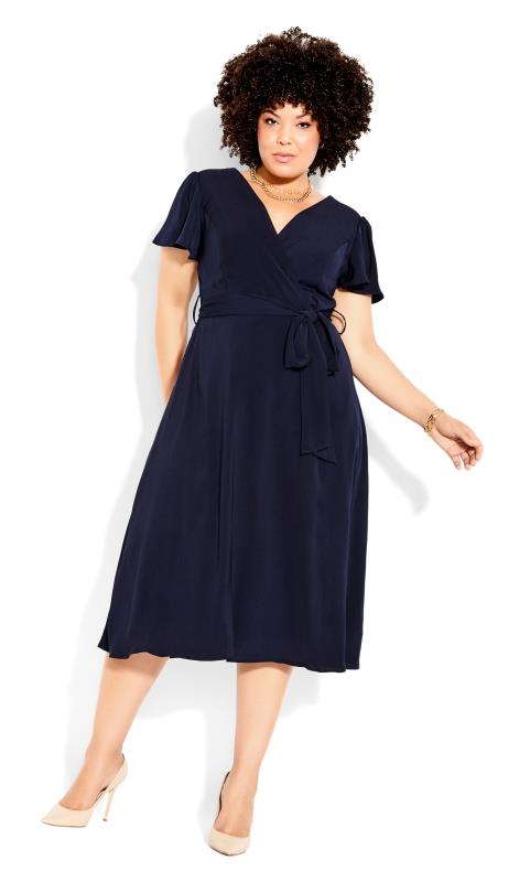  Grande Taille City Chic Navy Belted Wrap Dress