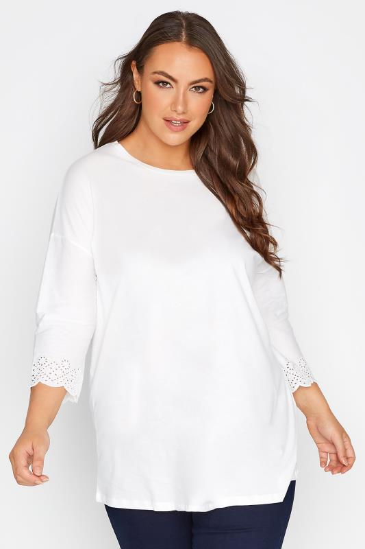 Plus Size White Scallop Sleeve Top | Yours Clothing 1