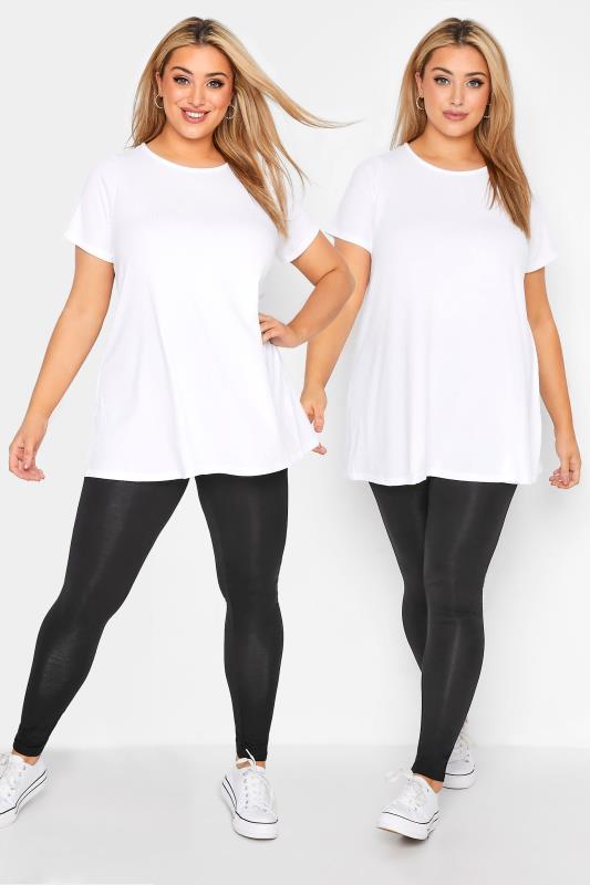 Basic Leggings Grande Taille YOURS 2 PACK Curve Black Soft Touch Viscose Stretch Leggings